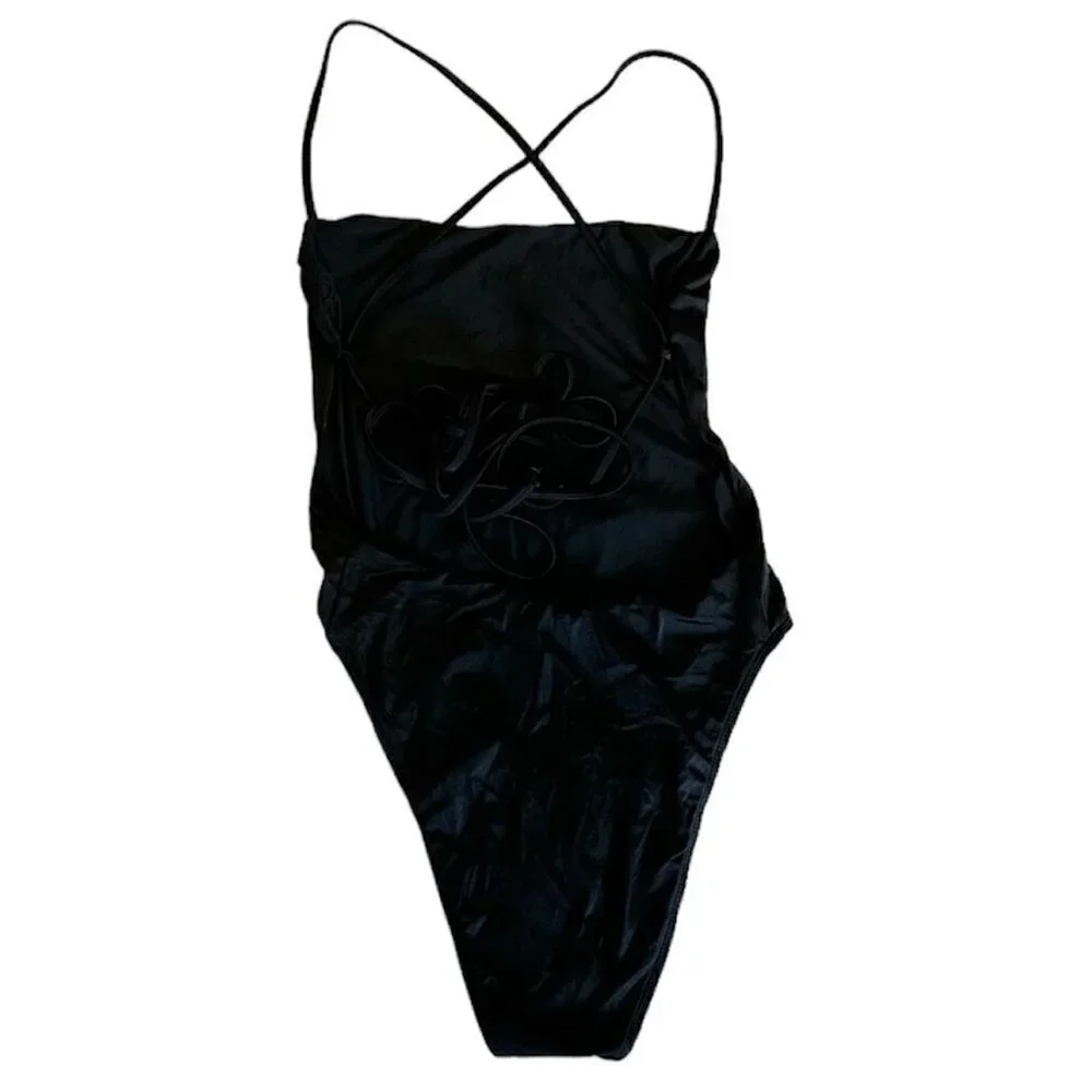 NWT Good American Black Barely There One-Piece Swimsuit Strappy Stretch - Size 3